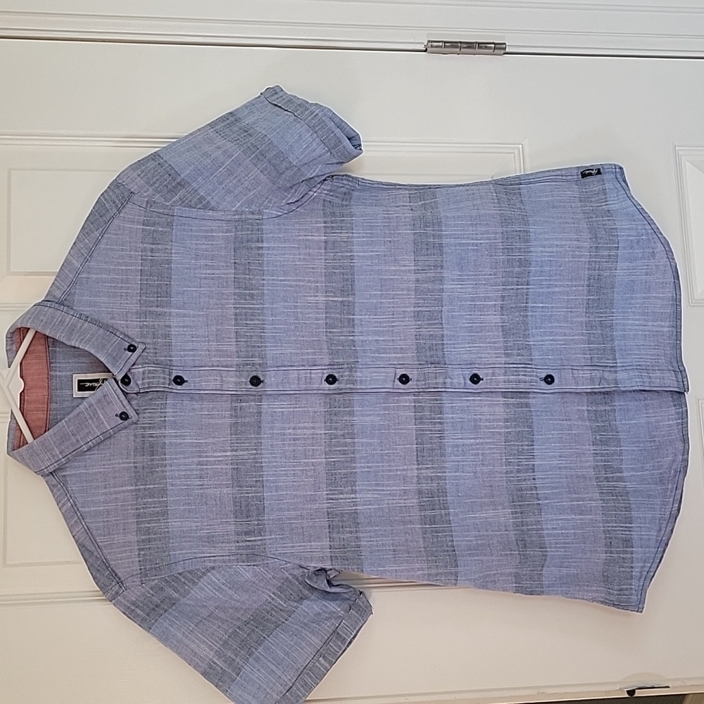 HOWE button down shirt short sleeved shades of blue striped. NWOT